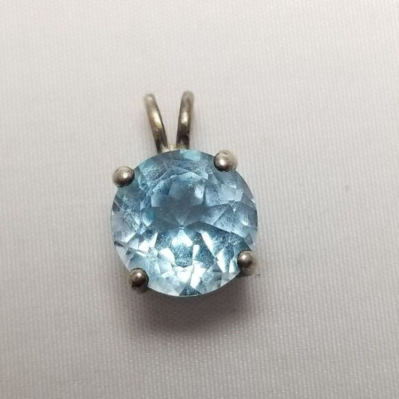Vintage Sterling Silver Blue Rhinestone Round Pendant Charm, Birthstone, Estate - Picture 2 of 7